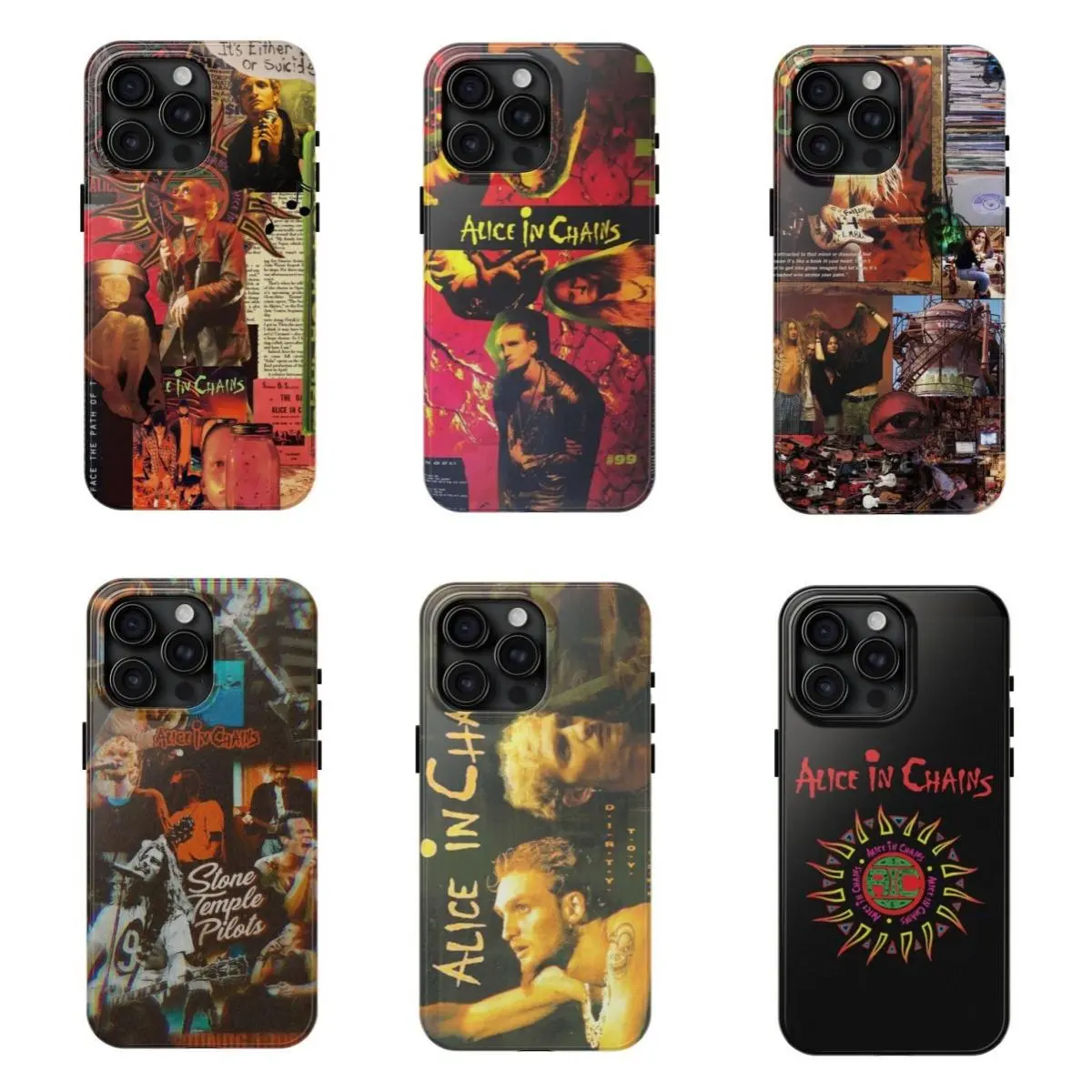 A-Alice in Chains Collage Phone Case Trendy Tough Phone Cover Compatible for iPhone 17 Promax 16 15 14 13 12 11 and for Samsung S21-S25 Perfect Gift for Fans Her/Him
