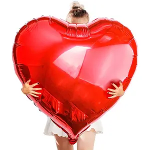 [4 Pcs] 32" Big Red Heart Foil Balloons, Big Giant Jumbo Heart Shaped Mylar Aluminium Decoration for Girl Valentine's Day Surprise Birthday Wedding
