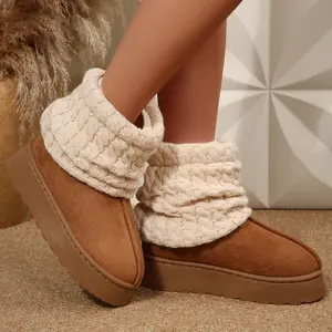 Women’s Knit Cuff Ankle Boots Faux Suede Platform Warm Lining Winter Booties Indoor Outdoor Shoes
