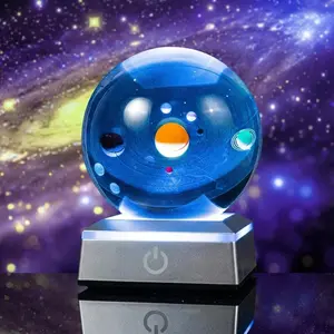 3D Solar System Crystal Ball Night Light, 3.15 Inch 80mm Glass Sphere with 4-Color LED Base, Astronomy Space Galaxy Decor, Birthday Gifts for Men Dad Teacher Kids Astronomy Lovers (silver base)