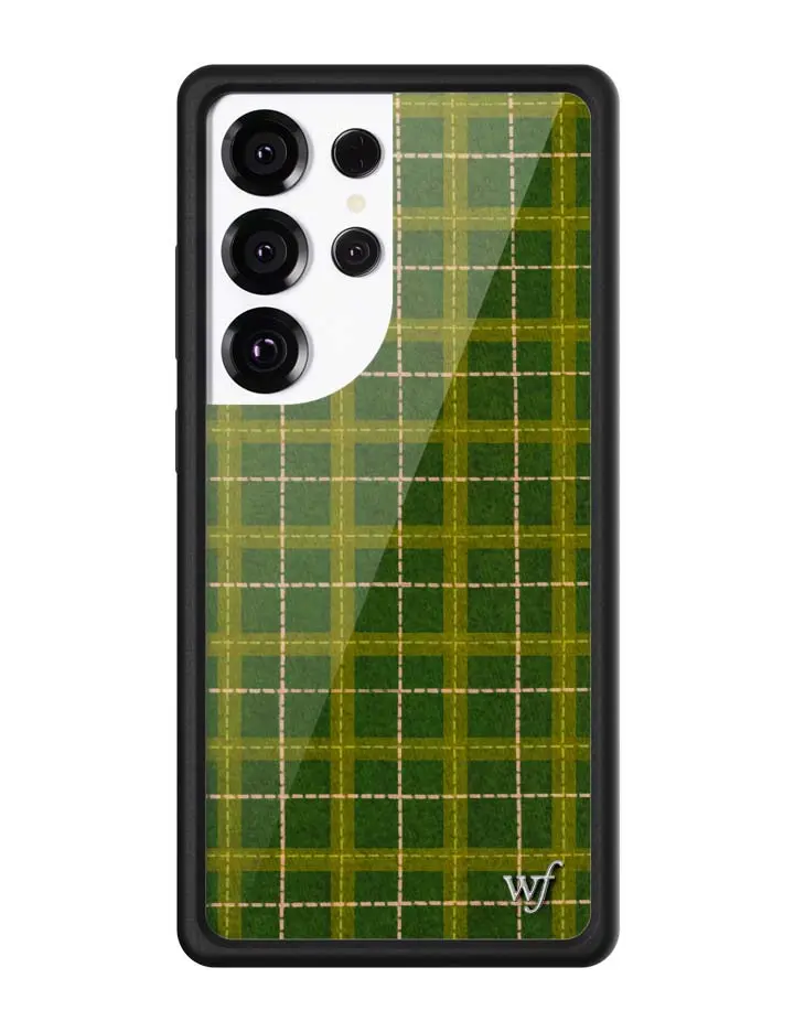 Olivia Neill Collab | Limited Edition Trendy Samsung Galaxy Case | Raised Protective Black Bumper | Women Owned Small Business | Green and Yellow Plaid Patchwork Dotted Aesthetic Design | Safety Casing Protective | Gift for Her