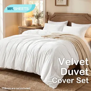 [Memorial Day Sale]NTBAY 3 Piece Crystal Velvet Duvet Cover Set, Cloud-Like Plush Luxury Bedding, Warm & Cozy Comforter Cover with Zipper Closure & Corner Ties