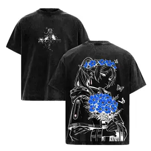 Frieren Anime Shirt Vintage Washed Oversized Graphic Tee Y2K Harajuku Style Unisex Premium Soft Short Sleeve Top Elf Mage Fantasy Casual American Streetwear Pump Cover for Gym Daily Anime Fans 90s Retro Aesthetic Crew Neck Fashion Apparel Clothing USA