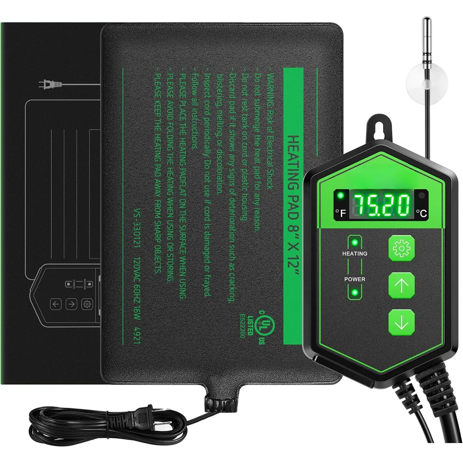 Reptile Heating Pad 8x12 Inch with Thermostat Combo Under Tank Terrarium Heating Mat for Turtles, Lizards, Frogs, and Other Reptiles