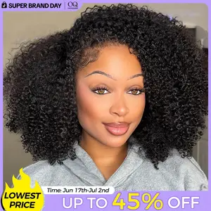 [3 In 1 Half Wig] OQ HAIR Kinky Curly Wear Go Half Wig 250% Density Seamless Flip Over Wig Invisible Hairline Glueless Human Hair Wigs Beginner Friendly Vacation Hair Blend Natural Hair Well SummerVibes #DealsForYouDays
