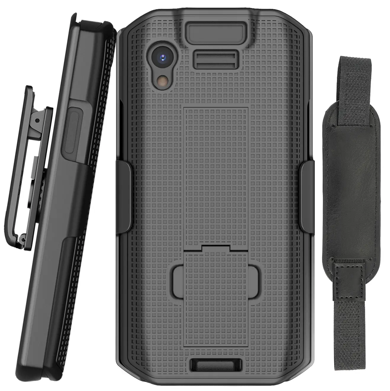 Case + Hand Strap + Belt Clip Combo for Zebra TC21 TC26 Mobile Computer Scanner, Nakedcellphone Slim Hard Shell Cover with Kickstand and [Rotating/Ratchet] Belt Hip Holster Holder Combo