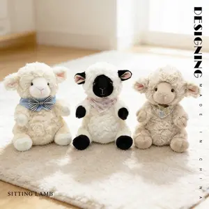 Cute Wool Plush Toy Apron Bow Tie Sheep Doll, Small Lamb Plushie Cloth Doll Gift Decoration Ornament, Adorable Stuffed Animal Figurine