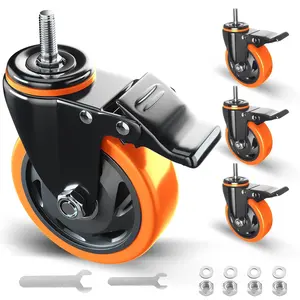 Stem Caster Wheels 4 inch Heavy Duty Threaded Stem Mount Casters Set of 4 with  Size UNC 3/8"-16 x 1 Swivel Industrial Castors with Safety Dual Locking Wheel for Furniture and Cart