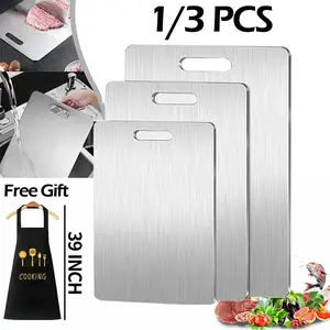 1/3 PCS Stainless Steel Cutting Boards, Kitchen Cutting Board, Double Sided Food Grade Non Stick Cutting Board, Used For Cutting Fruits, Vegetables, And Various Ingredients, Suitable For Kitchens, Dishwashers, And Various Cooking Tasks