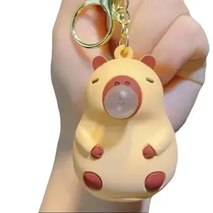 Capybara Doll Pinch Music Keychain Toys Squeeze Spit Bubble Decompression Toy Children's Schoolbag Doll Pendant Decoration