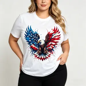 American Eagle Flag Design Cotton Casual Crew Neck Short Sleeve Regular Sleeve Summer T-Shirt Machine Washable Do Not Dry Clean Made In USA