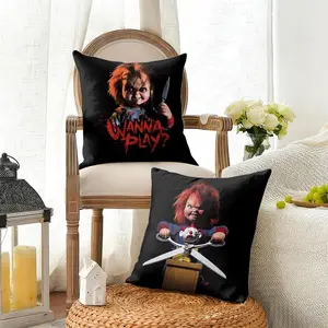 C-Chucky Doll movie Cushion Cover Summer Linen Pillow Case Breathable Eco-Friendly Natural Fabric Cushion Cover, Double-Sided Print Decorative Pillow Cover with Invisible Zipper, Durable Sofa Couch Pillowcase for Living Room Home Decor