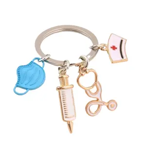 Mini Nurse Keychain Set: Medical Replica Tools - Stethoscope, Syringe & Cap | Durable Zinc Alloy | Gift for Nursing Students & Medical Professionals | Backpack Charm, ID Holder, Hospital Accessory Keychain For Bags