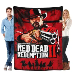 Red Dead Redemption 2 Arthur Morgan Western Cowboy Graphic Fleece Blanket – Soft Lightweight Throw Blanket, Unisex Home Bedroom Decor, Perfect Video Game Fan Gift