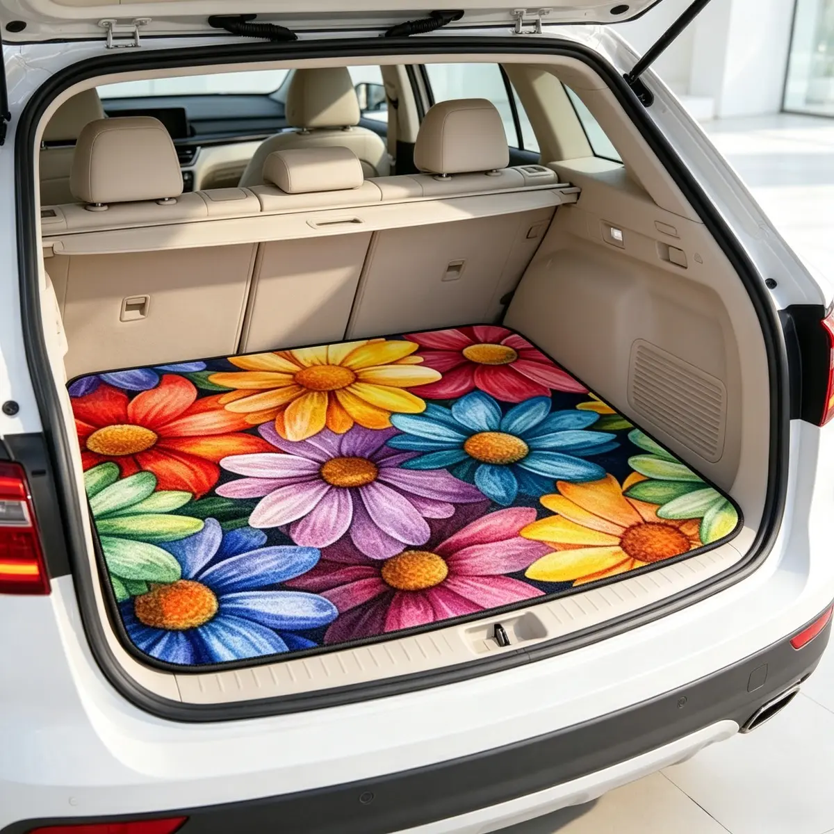 Retro Floral Car Trunk Mat Waterproof All Weather Protection Universal Fit Interior Cargo Liner for SUV Truck Sedan Stylish Decor Easy Clean, Car Mats Accessories, Car Liners