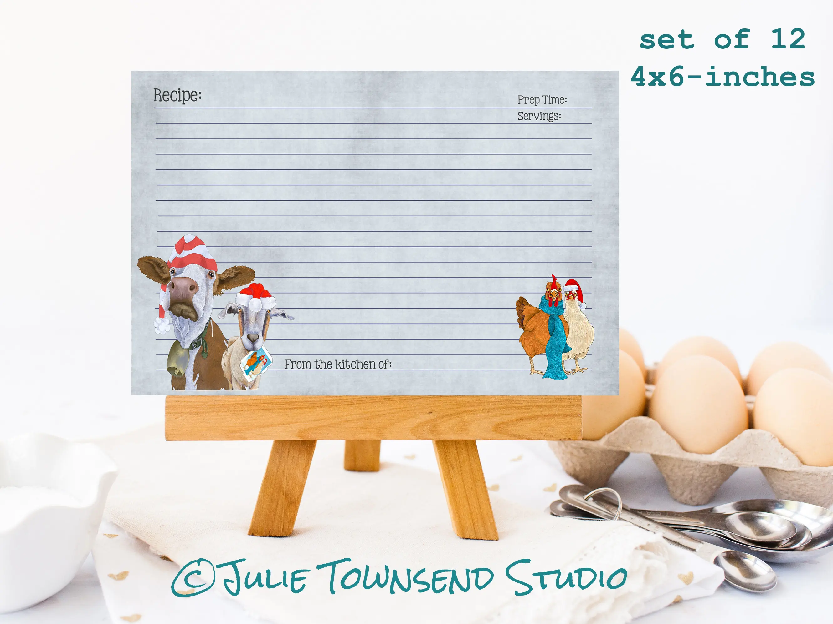 Recipe Card Set - Set of 36 Recipe Cards - Perfect for Sharing Holiday Recipes at Cookies Swaps or in Gift Baskets - Original Artwork of Julie Townsend