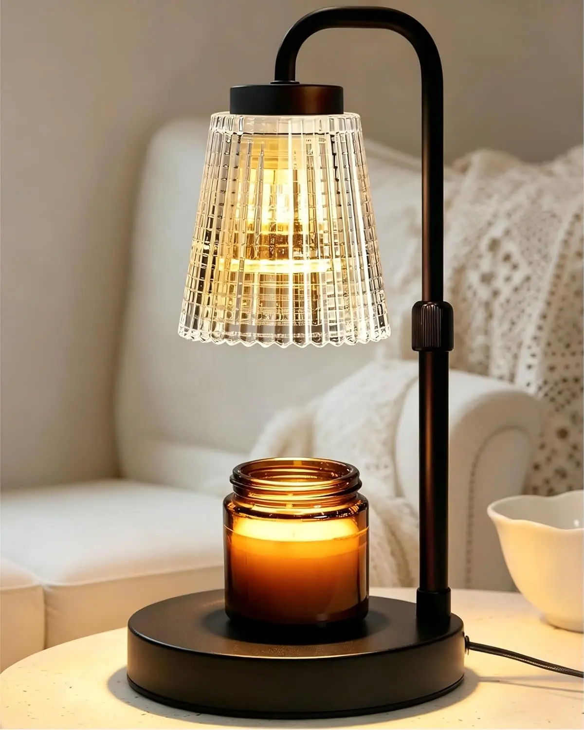 Modern Metal Candle Warmer Lamp - Flameless Safety Design, Timer, Adjustable Brightness Control, Cylindrical Decorative Light for Home Decor, Relaxation, Compatible with Amber-Scented Jar Candles
