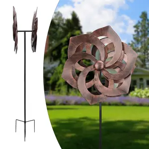 Brown Garden Wind Spinner - 360 Degree Rotation Outdoor Metal Windmills 15.8 Inch Retro Wind Spinners for Yard, Lawn and Garde