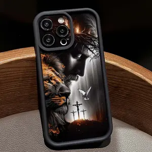 Jesus Cross Pattern Thick Protective Phone Case, Shockproof Sand Texture, Fits iPhone 17promax/15promax/11/12/13/14/15/16/XR/13promax/16plus/12pro/14promax/XS
