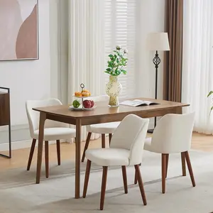 Dining Chair Set of 4, Linen Upholstered Dining Chair with Solid Wood Legs, Wing Backrest, Wooden Kitchen Chair, Kitchen Chairs with Thick Cushions for Dining Room, Living Room, White