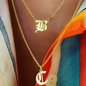 Old English Initial Necklace - Personal Style Accessory with Gold Finish Letter Charm for Daily Wear & Gift Ideas Showcasing Individuality Instantly Elevating Look with Elegance