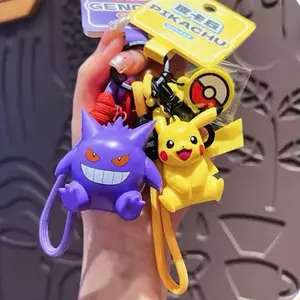 Pikachu or Gengar Keychain - Action figure keyring strap - Anime toy accessories gift