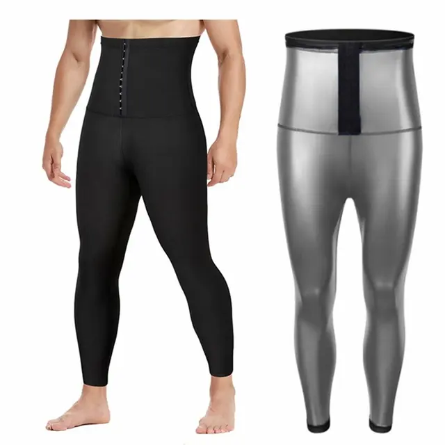 Menswear Sauna Pants Waist Trainer Body Shaper Sweat Sports Shapewear Fitness Ankle Length Yoga Leggings Gym Compression Casual Workout Stylish Bestie Athleisure Bottoms