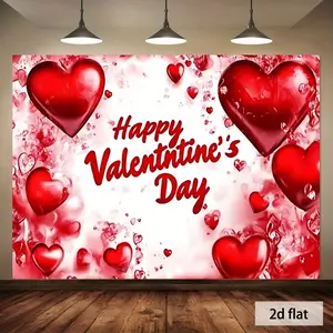 1pc Valentine Banner Red Heart Balloon Happy Text Design Durable Polyester for Wedding Birthday Home Decor All Season Use