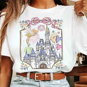 Women's Retro Walt World T-Shirt, Magical Castle Graphic Tee, Vacation Trip Top