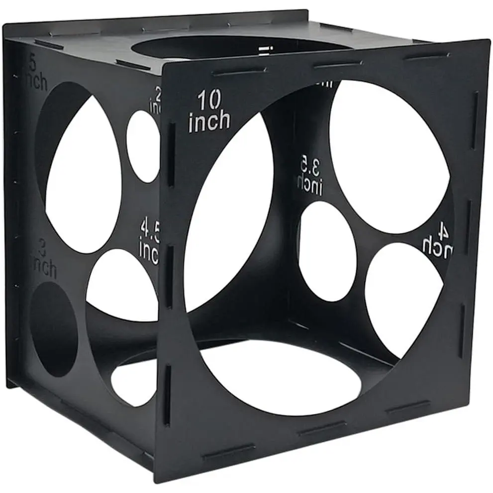 11 Holes Collapsible Black Plastic Balloon Sizer Box, Sizer Cube, Size Measurement Tools for Balloon Decorations, Arches (2-10 Inch)