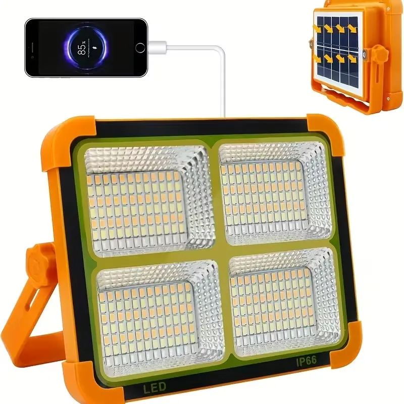 Solar LED Work Light With Magnetic Hook 6500 Lumens - Adjustable Brightness, Solar/USB Dual C For Camping, Hiking, Emergency Situations, Solar Camping Light, Lamparas Recargables De Alta Duracion