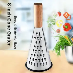 Three-Sided Stainless Steel Grater for Vegetables And Cheese with a Wooden Handle, Versatile for Shredding Melons And Fruits