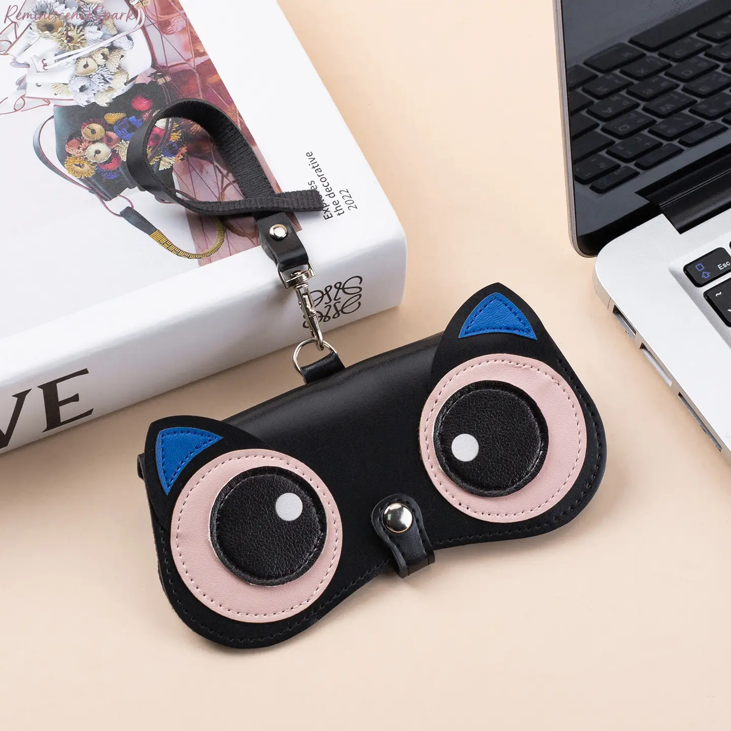 Cat Shaped Sunglasses Pouch - Playful Soft Fabric Travel-Size Lightweight Protective Storage Bag with Snap Closure, School Organizer for Kids to Carry Glasses or Small Accessories