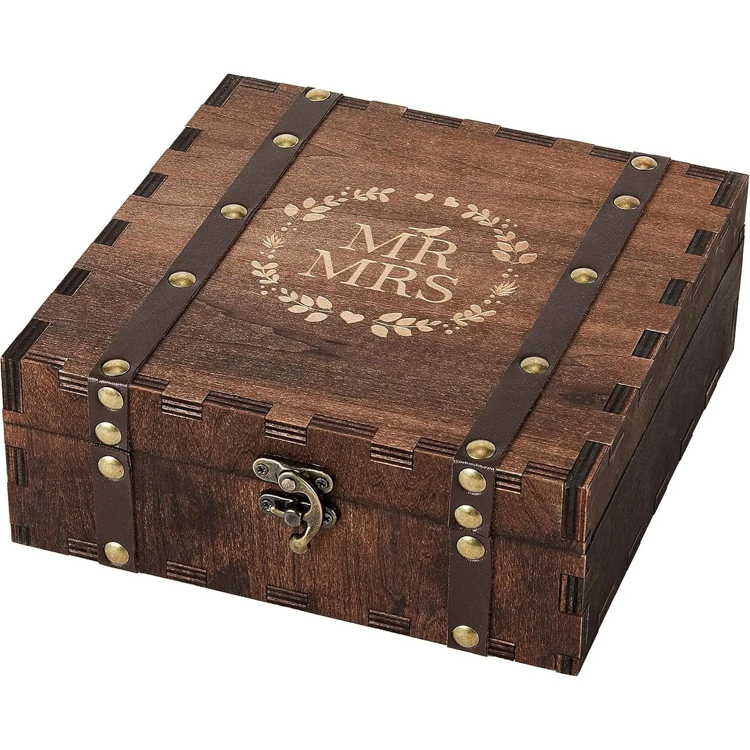 Wooden Wedding Keepsake Box with Lid - Home Supplies, Mr and Mrs Memory Box for Newly Engaged Couple, Bridal Shower Gifts