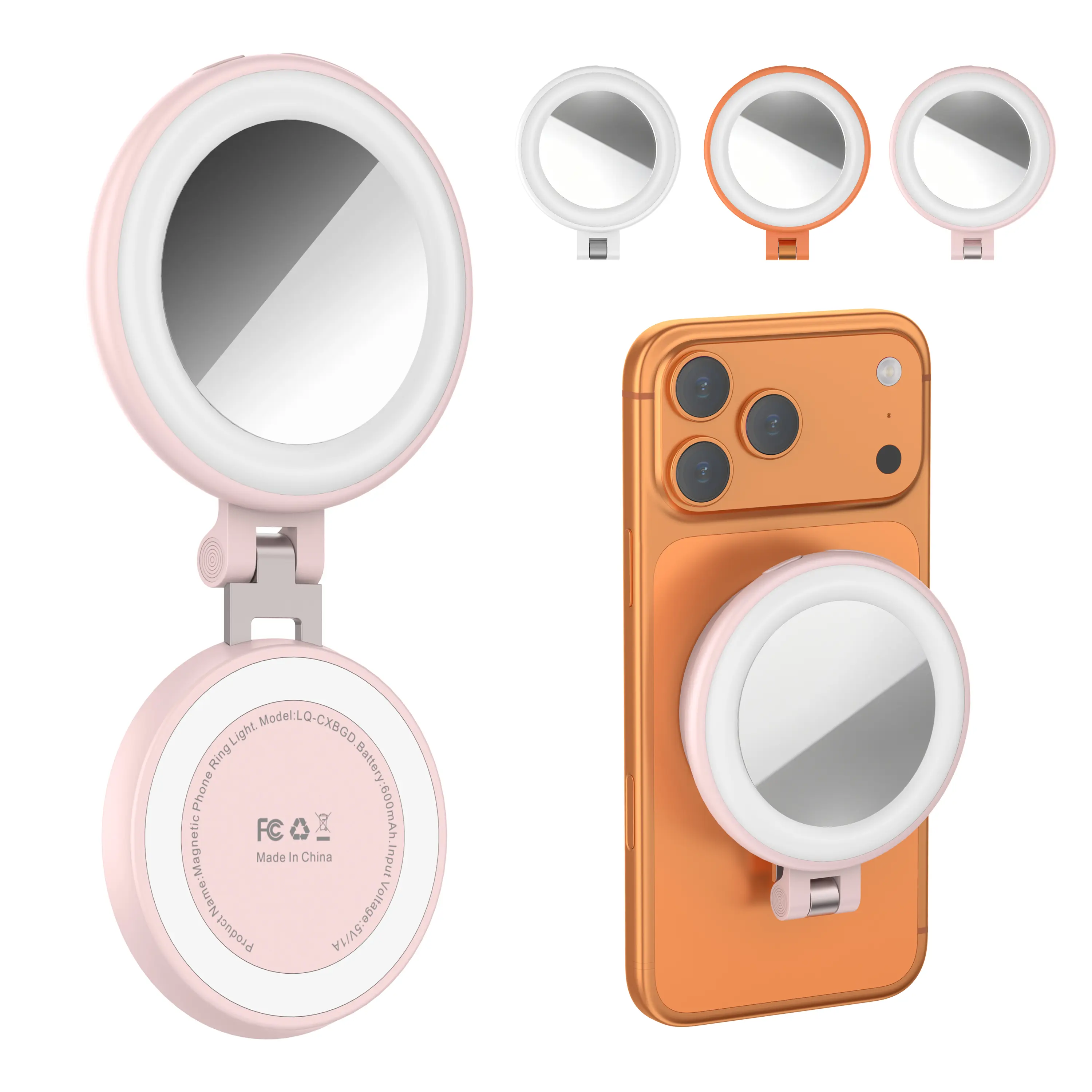 Magnetic Selfie Ring Light with Built-in Makeup Mirror, 180° Flip Dimmable LED Fill Light, 3000K-6000K Color Temperature, 600mAh Rechargeable Portable Ring Light for Magnetic iPhones, Selfies, Makeup, TikTok Vlogging & Live Streaming