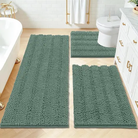 [FallDealsForYou] HEBE 3-Piece Soft Chenille Bathroom Rug Set - Anti-Slip, Washable, Super Absorbent Thick Plush, U-Shaped Toilet Mat Included, Contemporary Bath Mats for Shower & Tub, Bathroom Decor Set