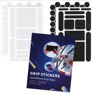 4Pack Phone Grip Tape, Finger Grip Stickers Decal  Pre-Cut Non Slip Kit Adhesive Traction for Cell Phone Cases, Handles, Tools (Clear&Black)