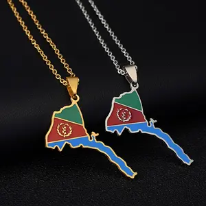Africa Eritrea Map Pendant Necklace Dripping Oil Vintage Men's and Women's Stainless Steel Pendant