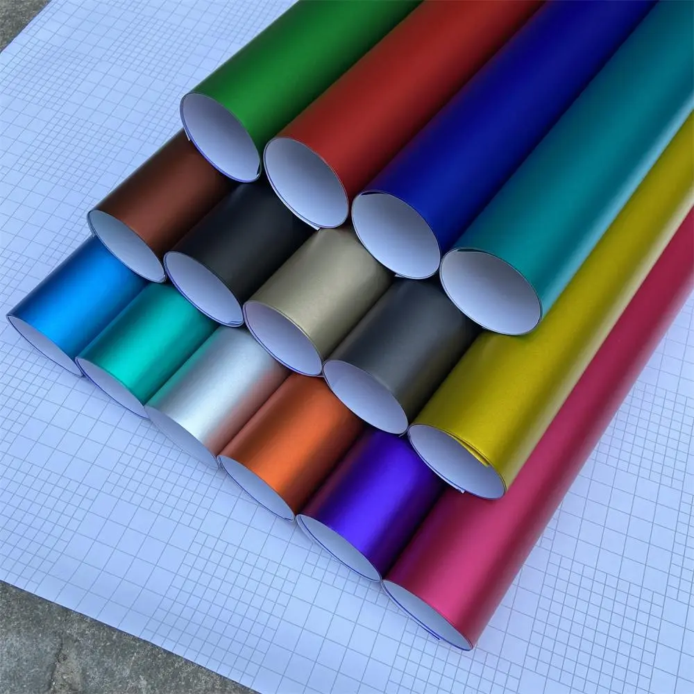 Multiple Colors Red Blue Green Metallic Matte Satin Chrome Vinyl Car Wrap Film Sticker Decal Bubble Free Car Wrapping Styling