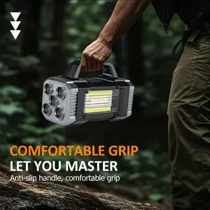 Outdoor COB flashlight, high-brightness and high-lumen rechargeable outdoor spotlight with dual front and rear lights, long-range solar flashlight, suitable for camping, emergencies, hunting and work lighting: protective function Type-C charging