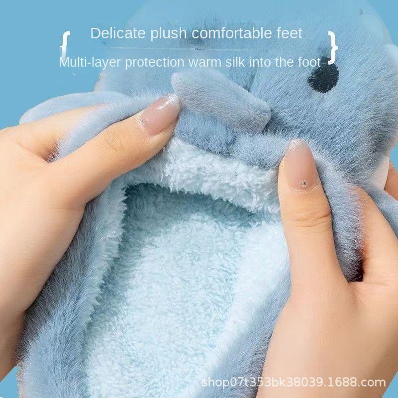 Cotton Slippers for Women Winter  Shark Cartoon Cute Fleece Lined Thick Anti-Slip Quiet Indoor Warm Cotton Shoes