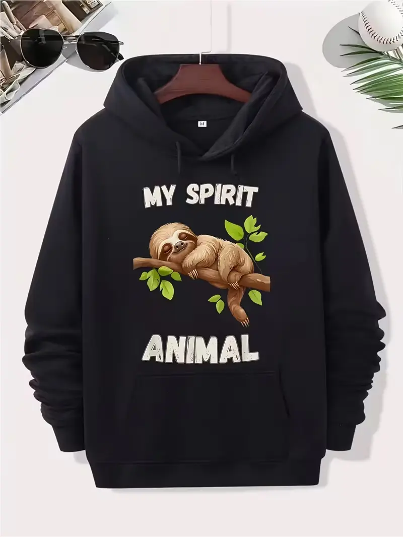 My Spirit Animal Sloth Unisex Hoodie, Cute Lazy Sloth Graphic Pullover Hooded Sweatshirt