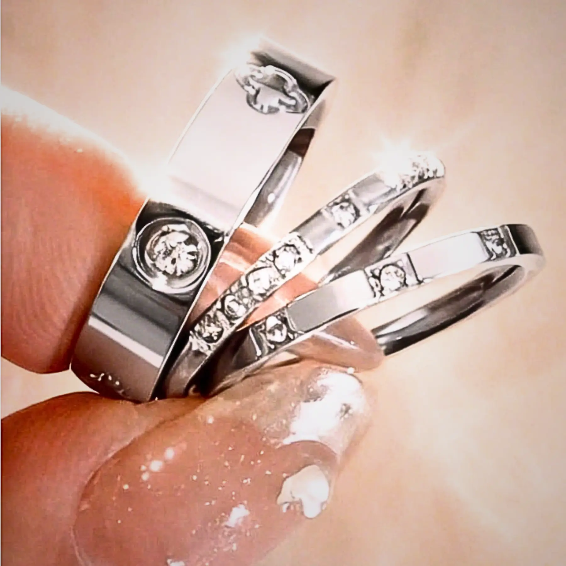 Hypoallergenic Stainless Steel Ring Set for Women - 3PCS Stackable Silver Clover & Crystal Rings, Mother's Day Gift