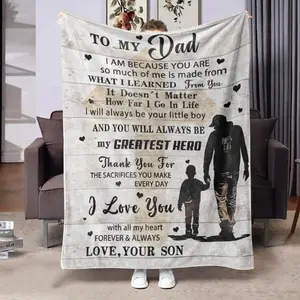 Letter To Dad Pattern Flannel Blanket, 1 Count Soft Warm Throw Blanket, Air-conditioned Room Blanket, Warm Nap Blanket for Home & Office, Heartfelt Gift Blanket