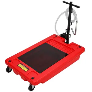 GARVEE 17 Gallon Oil Drain Pan with Hand Pump and 8 Ft Hose, Low Profile Design, and T Folding Handle Oil Drain Cart for Trucks, Cars, and SUVs