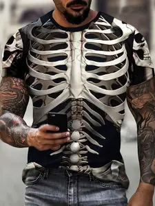 Men's Halloween Skeleton Pattern T-Shirt, Casual Fitted Design, All-Season Fashion Tee, Fun & Stylish Graphic Top for Men