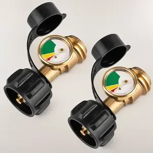 2 PCS Propane Tank Gauge with Leak Detector, Universal Level Indicator for 5-40lb Tanks, Compatible with Camping Stoves, Heater, BBQ Grills, Gas Burners and More, QCC 1/Type 1 Connection