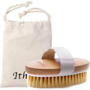 Dry Brushing Body Brush Exfoliating Brush Natural Bristle Bath Brush for Remove Dead Skin Toxins Cellulite,Treatment,Improves Lymphatic Functions,Exfoliates,Stimulates Blood Circulation Ithyes