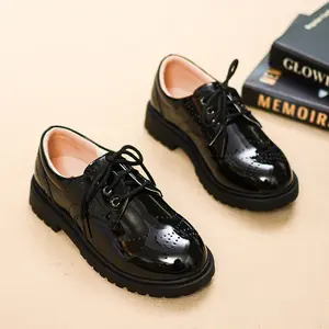 2026 Children's Leather Shoes for Boys, Middle and Older Kids, Elementary School Students, Korean Style Soft Sole Flower Boy Black Performance Shoes
