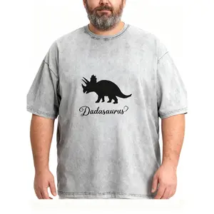 Men's Plus Size Dadasaurus Triceratops Print Washed T-Shirt, Funny Dinosaur Dad Tee